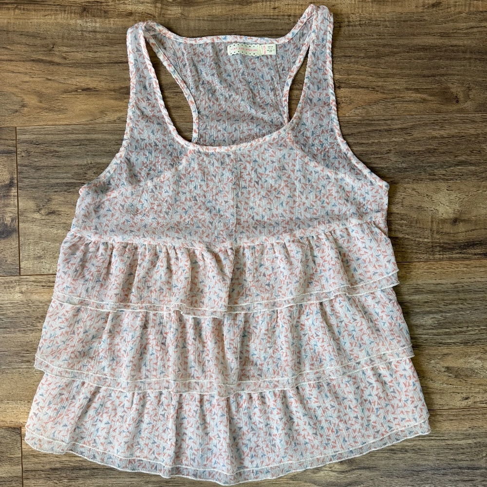 Anthro Pins and Needles Sheer Tiered Tank Top